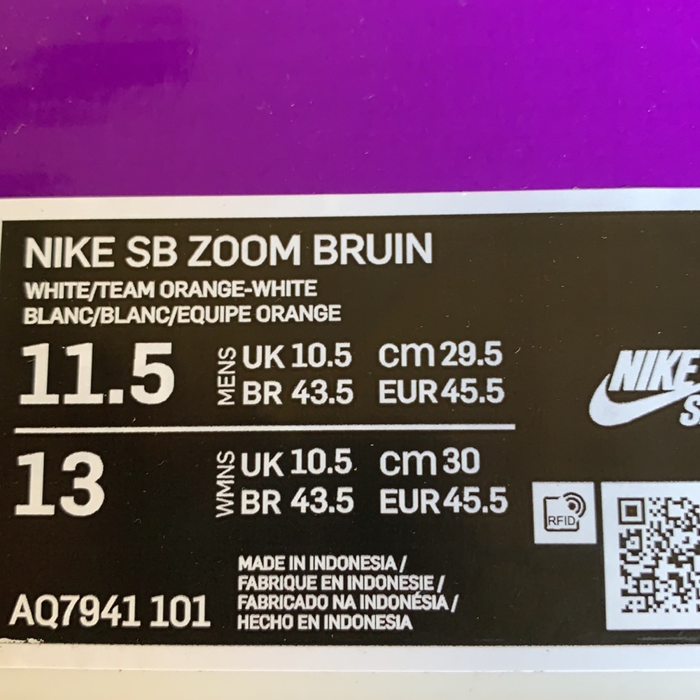 NIKE SB ZOOM BRUIN WHITE/TEAM ORANGE-WHITE MENS - Picture 16 of 16